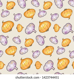 vector onion and garlic seamless pattern for decoration