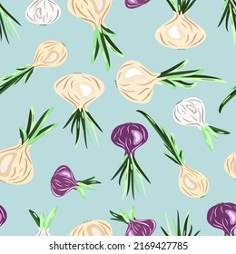 Vector - onion seamless pattern.
Vegetables with leek illustration.