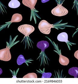 Vector - onion seamless pattern.
Vegetables with leek illustration.