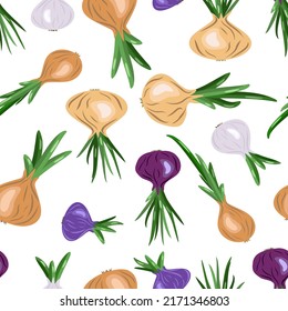 Vector - onion seamless pattern.
Vegetables with leek illustration.