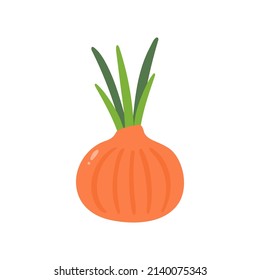 Vector onion vegetable. Whole onion on a white background. Color illustration. Food image in cartoon simple flat style. For vegan food, gardening, harvest concept