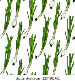 Vector onions seamless pattern on a white background. Spice. Whole vegetable. 