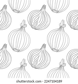 Vector onions seamless pattern on a white background. Spice. Whole vegetable. 