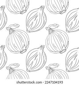Vector onions seamless pattern on a white background. Spice. Whole vegetable. 
