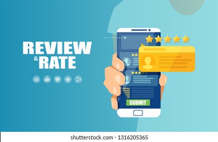 Vector Of An Online Application On Mobile Phone To Rate And Review Customer Service, Product Or Experience 