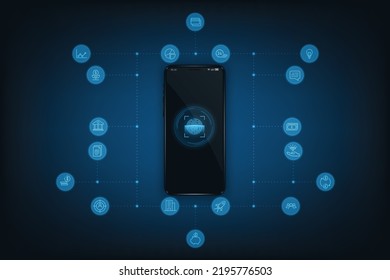 Vector Online Banking Application Security With Fingerprint Concept. Future Smartphone Payment Technology Abstract Background.