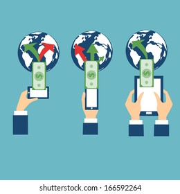 Vector online banking concept - pay and receive money using mobile phone