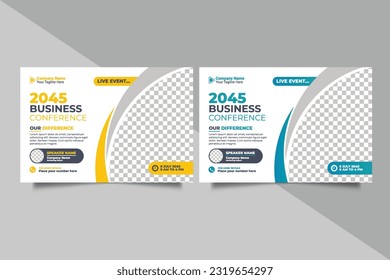 Vector online business conference flyer live webinar banner invitation and social media post template