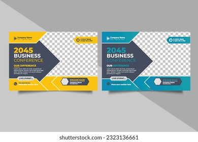 Vector online business conference flyer live webinar banner invitation and social media post template