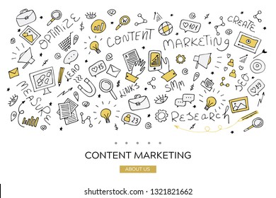 Vector online business elements. Digital marketing strategy set. Content marketing concept with doodle outline icons