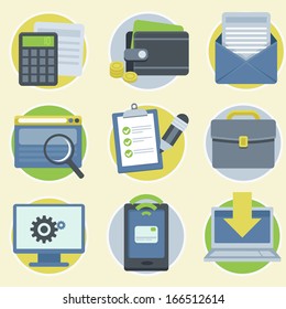 Vector online business icons and illustrations in flat modern style