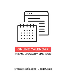 Vector online calendar icon. Calendar and web browser, personal organizer concepts. Premium quality graphic design element. Modern sign, object, linear pictogram, outline symbol, simple thin line icon