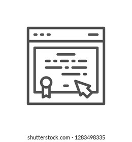 Vector online certificate, web diploma, e-learning line icon. Symbol and sign illustration design. Isolated on white background