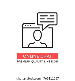 Vector online chat icon. Web browser, man and speech bubble. Premium quality graphic design element. Modern sign, object, linear pictogram, outline symbol, simple thin line icon