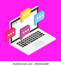 Vector del concepto de laptop de chat en línea
