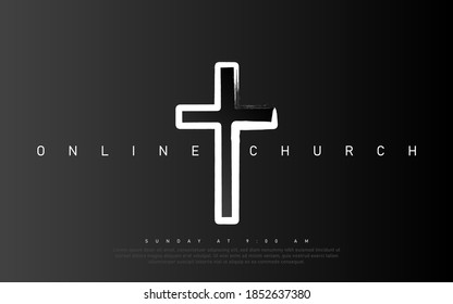 Vector Online Church Banner. Worship Jesus. Church Live Event. Black Background.