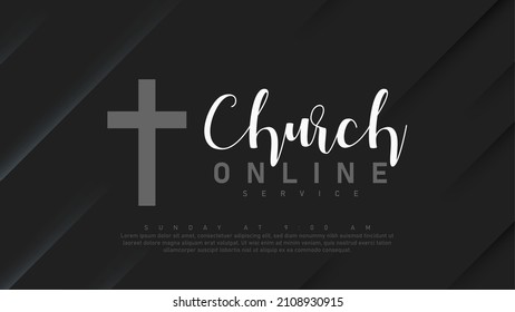 Vector Online Church banner. Worship Jesus. Church live event. Black background.