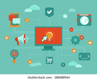 Vector online concept - internet marketing and buseness icons and design elements in flat style