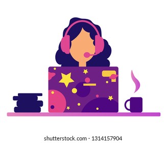 Vector online conference concept in flat style. Webinar Online consultation. Online performance. Training on the Internet. White background.