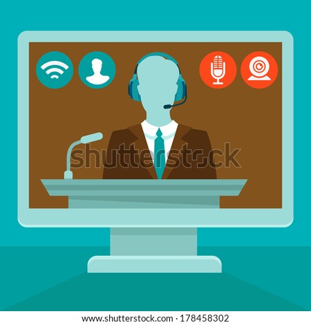 Vector online conference concept in flat style - webinar and training on the web