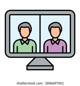 Vector Online Conference Filled Outline Icon Design
