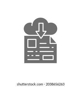 Vector de almacenamiento de archivos en línea, descargar icono gris.