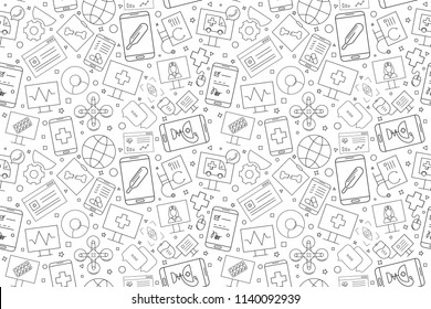 Vector Online healthcare and medicine pattern. Online healthcare and medicine seamless background