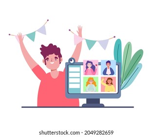 vector online meeting people having a party