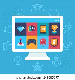 Vector Online And Mobile Game Icons And Signs - Concepts For Apps - Trendy Illustrations In Flat Style