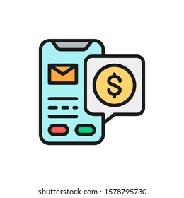 Vector online mobile loan application flat color line icon.