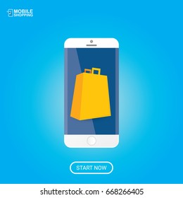 Vector online mobile shopping concept background. vector mobile marketing and commerce background icon .