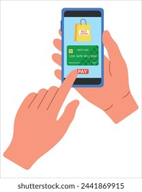 Vector Online payment of goods by bank card in phone Best offer