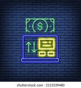 Vector online payment, mobile banking neon sign.