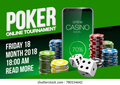 Vector Online Poker casino banner with a mobile Samsung Galaxy S8 S9, chips playing cards and dice. Luxury Banner Jackpot Online Casino. New model Smartphone advertising poster Samsung Galaxy S8 S9