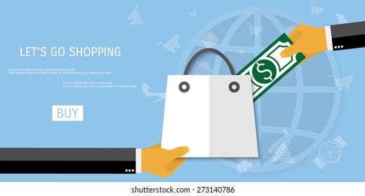 Vector online shopping concept illustration. Web shop. Internet store. E-commerce and internet banking.