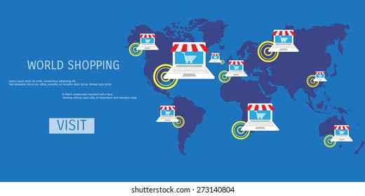 Vector online shopping concept illustration. Web shop. Internet store. E-commerce and internet banking.