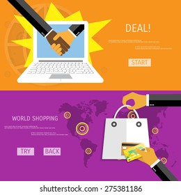 Vector online shopping concept illustration. Web shop. Internet store. E-commerce and internet banking.