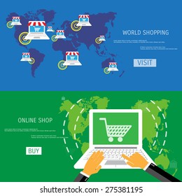 Vector online shopping concept illustration. Web shop. Internet store. E-commerce and internet banking.