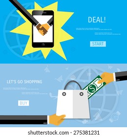 Vector online shopping concept illustration. Web shop. Internet store. E-commerce and internet banking.