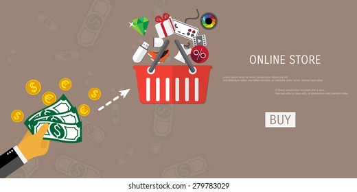 Vector online shopping concept illustration. Web shop. Internet store. E-commerce and internet banking.