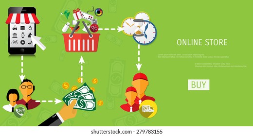 Vector online shopping concept illustration. Web shop. Internet store. E-commerce and internet banking.