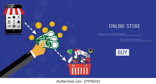 Vector online shopping concept illustration. Web shop. Internet store. E-commerce and internet banking.