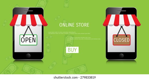 Vector online shopping concept illustration. Web shop. Internet store. E-commerce and internet banking.