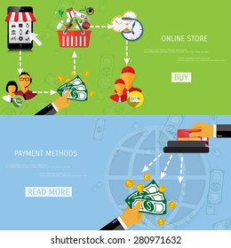 Vector online shopping concept illustration. Web shop. Internet store. E-commerce and internet banking.