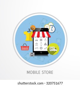 Vector online shopping concept illustration. Web shop. Internet store. E-commerce and internet banking.