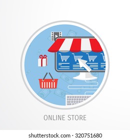 Vector online shopping concept illustration. Web shop. Internet store. E-commerce and internet banking.