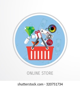 Vector online shopping concept illustration. Web shop. Internet store. E-commerce and internet banking.