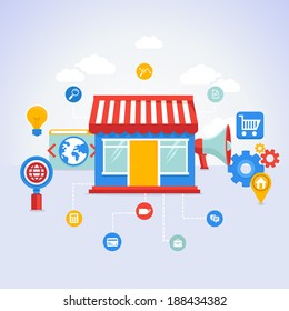 Vector online shopping concept - internet marketing and buisness icons and design elements in flat style