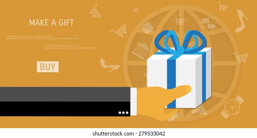 Vector online shopping gifts concept illustration. Web shop. Internet store. E-commerce and internet banking.