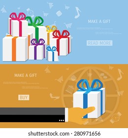Vector online shopping gifts concept illustration. Web shop. Internet store. E-commerce and internet banking.